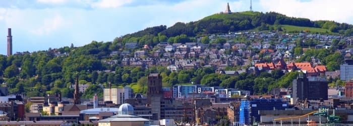 Dundee City view from Newport across the tay river on a sunny day